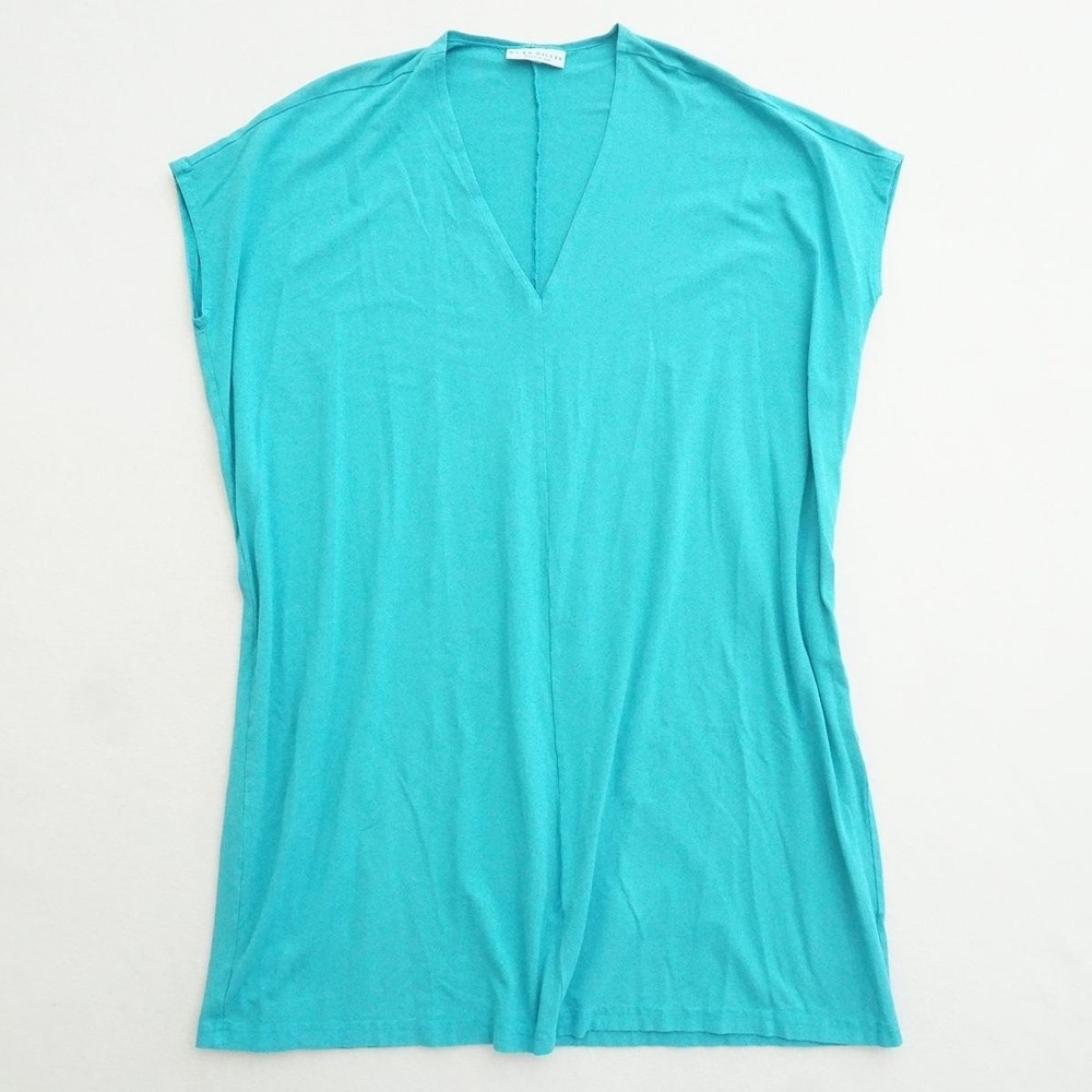 Bryn Walker Womens V Neck Short Sleeve Bamboo Organic Cotton Long Tunic Top XS